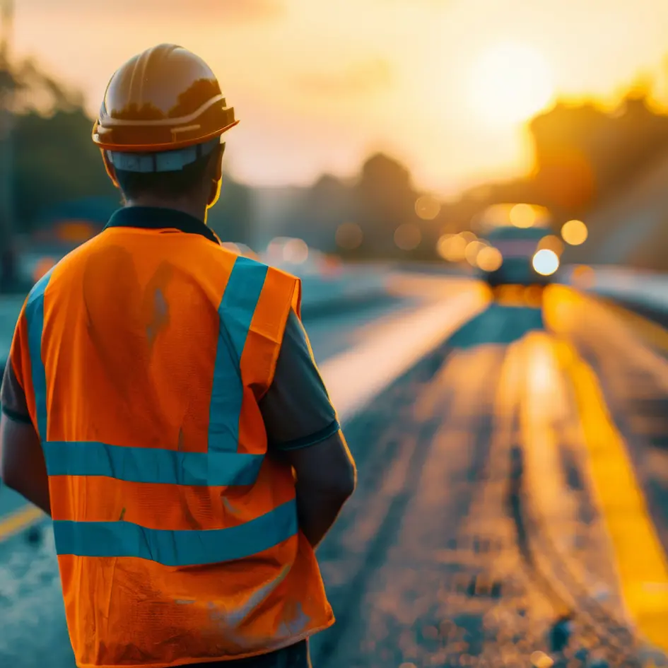 Contract Administration   Road worker sunset